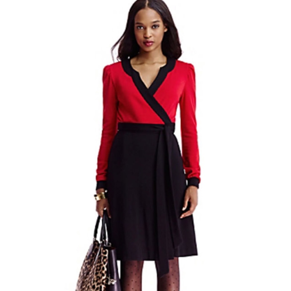 DVF Brette poppy/black wool wrap dress